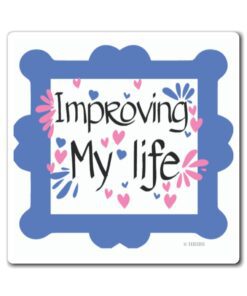 A blue and white picture frame with the words " improving my life ".