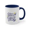 A blue and white coffee mug with the words " a leader mindset professionalism consistency & growth ".